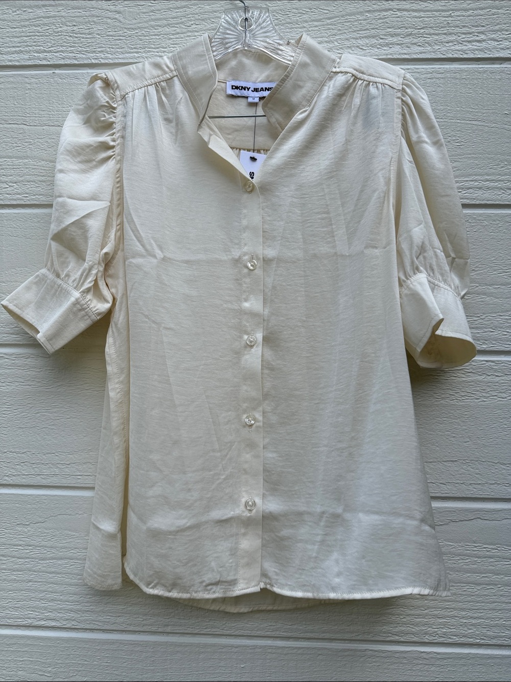 DKNY Cream Button-Front Short Sleeve Blouse